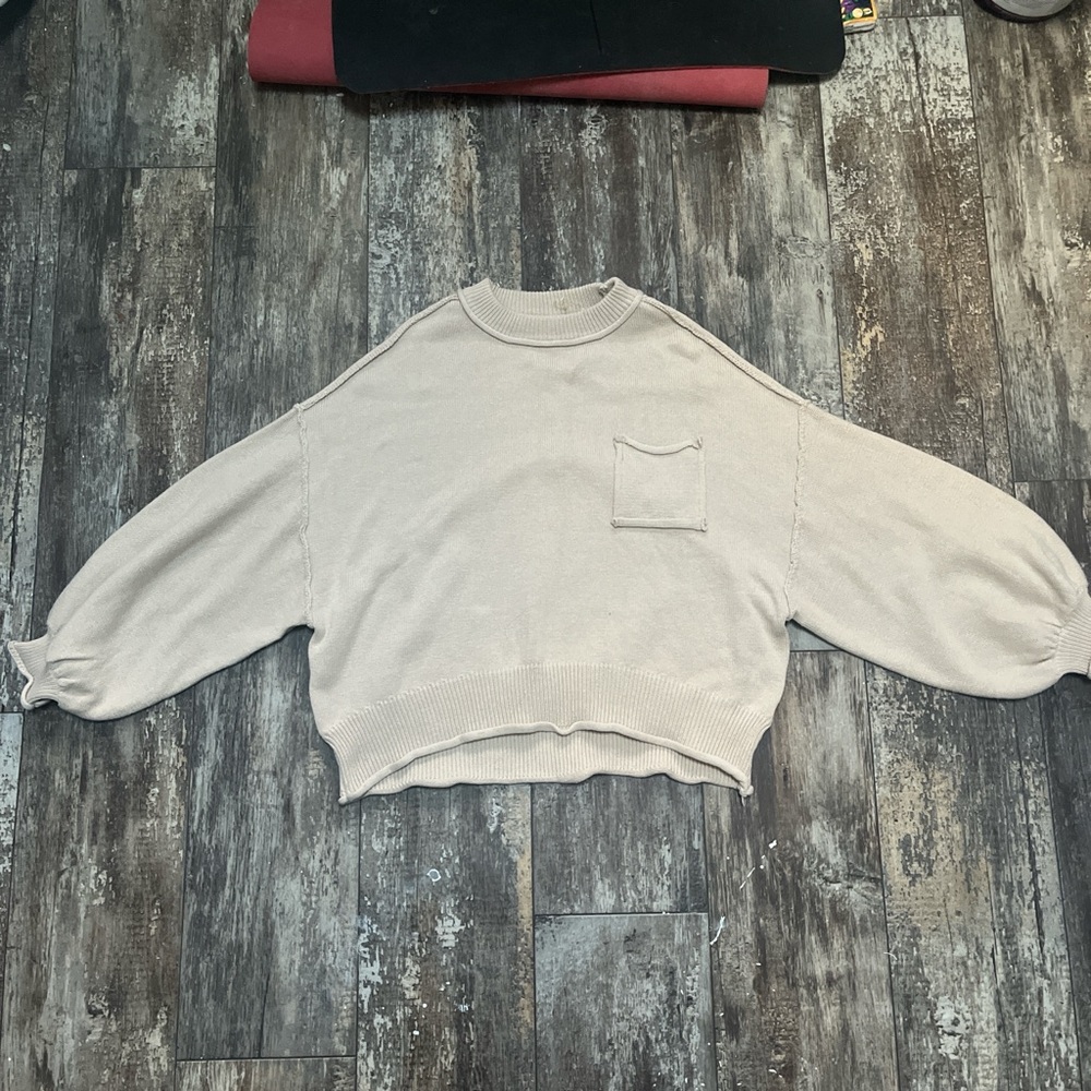 POL Cream Crew Neck Sweater with Pocket